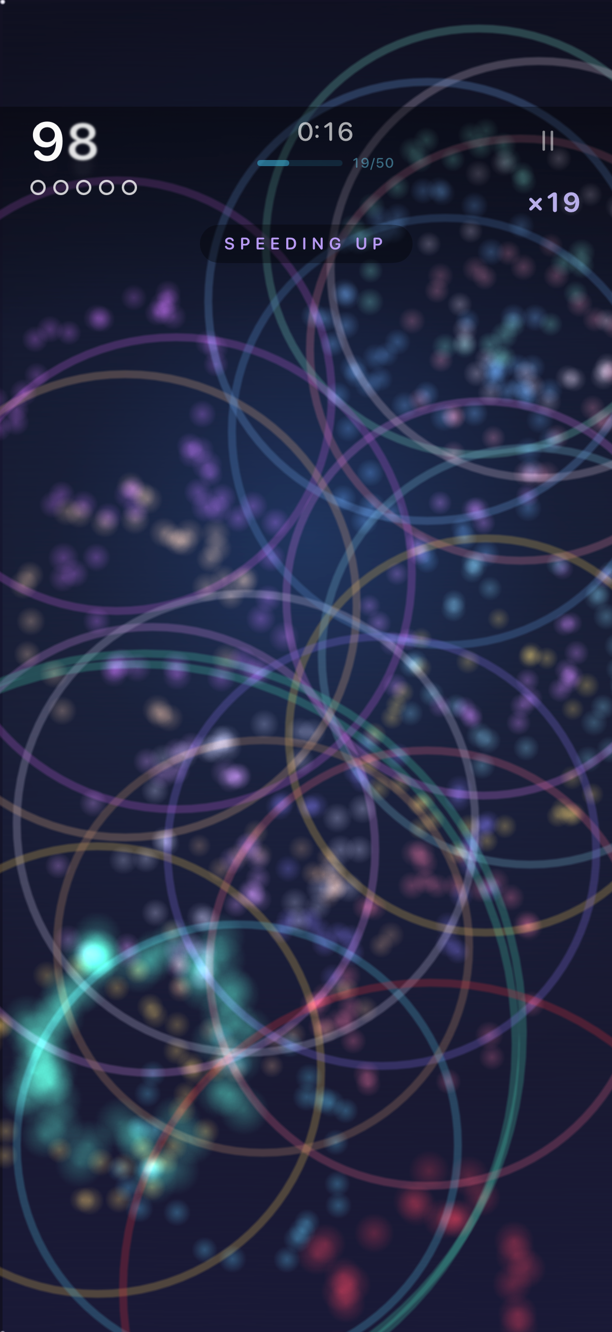 Chaos mode with dense overlapping pop rings